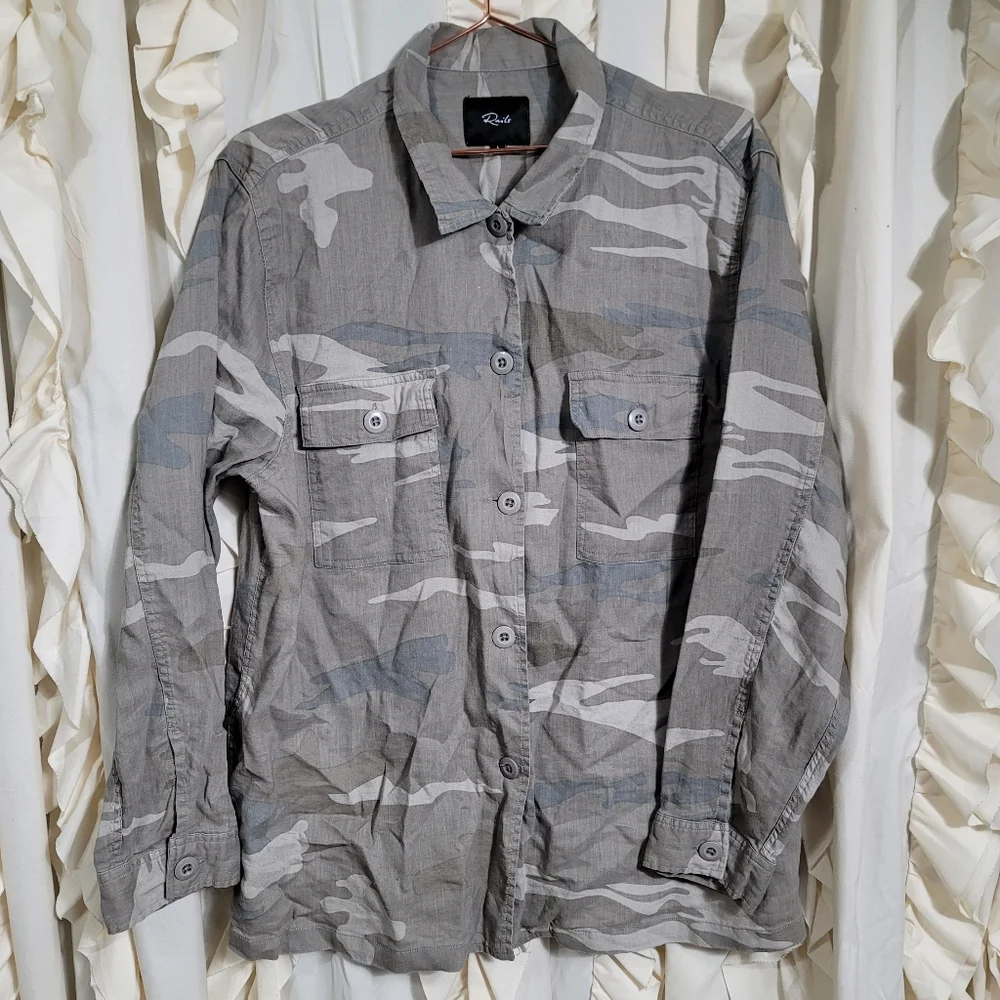 Rails Everett Camo Linen Blend Button Up Shirt Shacket Large - Picture 3 of 10